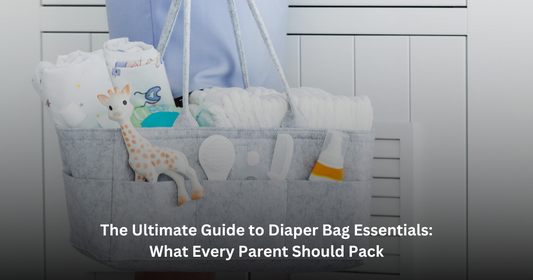 Mother carrying bag full of accessories for her baby diapering 