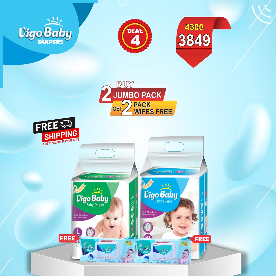 Buy 2 Jumbo Packs - Get 2 Packs of Wipes Free